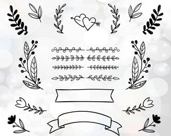 Wedding DIY invitation clipart - wedding invitation files for Cricut - laurel wreath clipart - wedding banner svg - love hearts rings svg