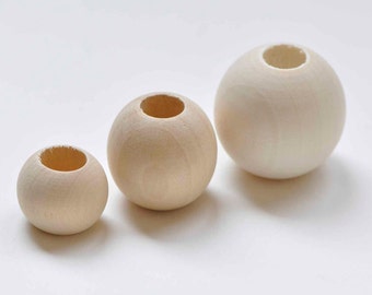 Large Hole Round Unfinished Wood Beads 20mm/25mm/30mm/35mm/40mm