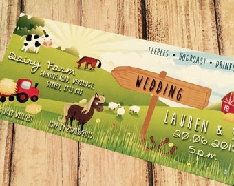 50 Farm Animal Country Wedding Ticket Invitations!