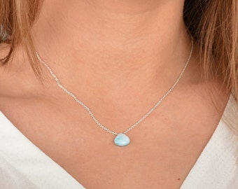 Larimar Necklace, Dominican Larimar Pendant, Caribbean Blue, heart cut Ocean blue Gemstone: 14K Rose Gold Filled Sterling Silver
