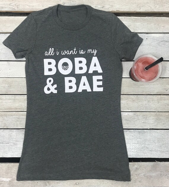 All I Want Is My Boba and Bae Women's Short Sleeve Vinyl Print Crewneck T Shirt Bubble Tea Milk Tea Taro