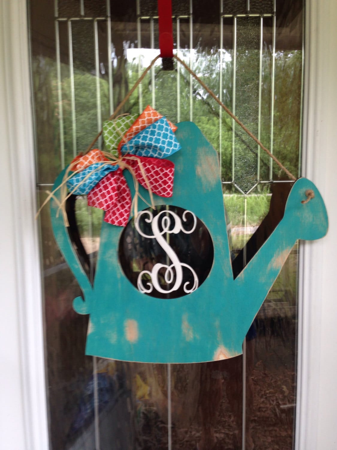 Watering can door hanger gardening door hanger monogram door