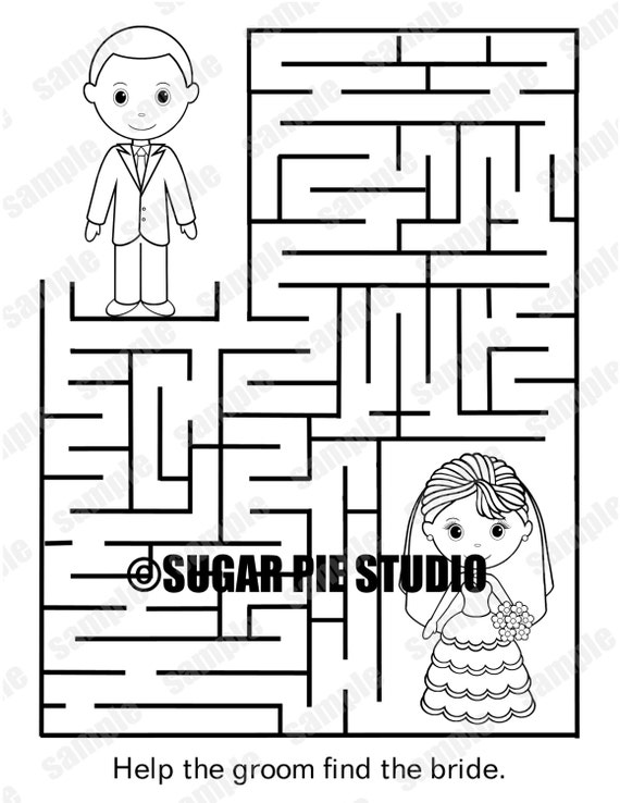 Download INSTANT DOWNLOAD Printable Wedding coloring page activity maze