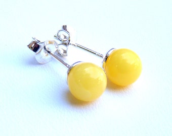 Baltic Amber Jewelry Studs Butterscotch Ball Earrings Natural Untreated 7 mm 925 silver