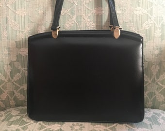 VIntage Coret Black Leather 1940's Handbag
