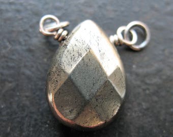 Faceted Natural Pyrite Pendant Connector - 20mm in length