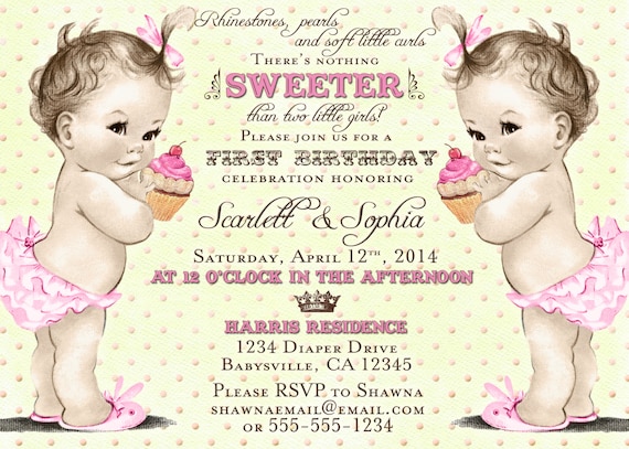 Twins 1St Birthday Invitations Boy Girl 1