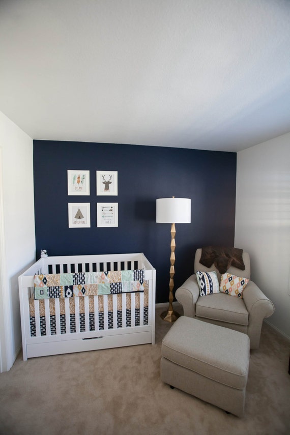 Aztec Crib Bedding Set Navy Blue Mint Mustard Yellow C Like This Item