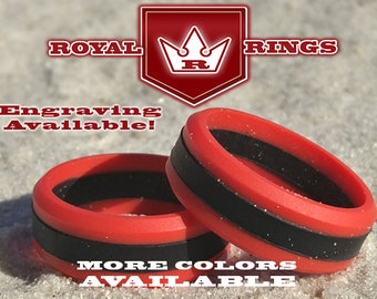 Men's Red & Black Silicone Wedding Ring for Firefighters Durable Flexible Wedding Ring Band Fathers, Military, Husband Crossfit Gym Fitness