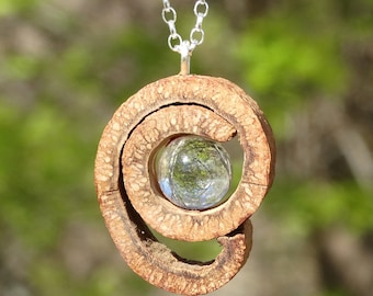 Pendant made of CINNAMON and rock crystal sphere + Sterling Silver necklace