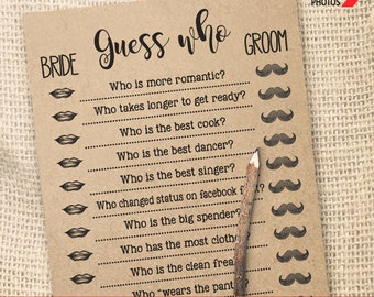 Guess Who game Bridal Shower game printable Wedding shower game Bachelorette party rustic games Instant download WG106