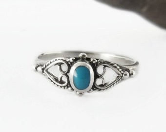 Turquoise Ring~Silver Turquoise Heart Ring~Natural Turquoise Stone Ring~Promise Ring~December Birthstone~Pinky Ring~Midi Ring~Gift for Her