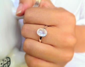 Sterling silver moonstone ring - blue stone ring - gemstone ring - boho ring - rainbow moonstone ring - promise ring - nickel free ring