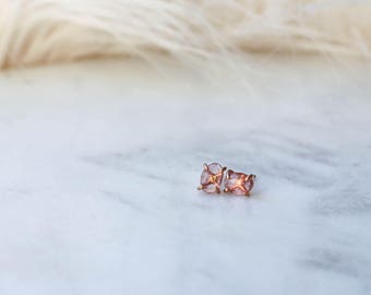 Rose Cut Peach Tourmaline Stud Earrings