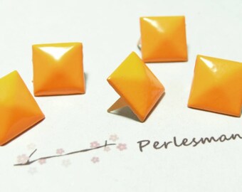 set of 10 12mm orange N 225 pyramid square rivet studs