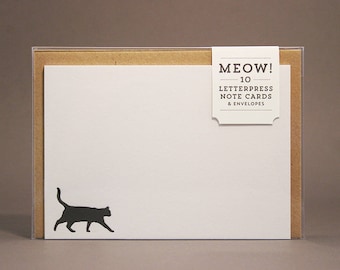 Meow! Cat Silhouette Letterpress Note Cards