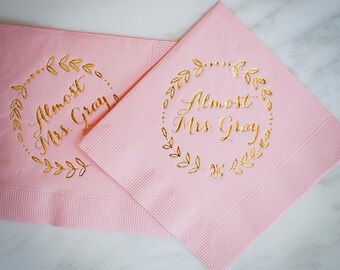 Personalized Almost Mrs. Bridal Shower Napkins, Custom Bridal Shower Napkins, Personalized Bridal Shower Napkin, Custom Wreath Napkins