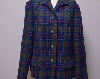 Vintage 1940s PENDLETON 49er Blue Green Plaid Wool Jacket Shirt Blazer Size M/L