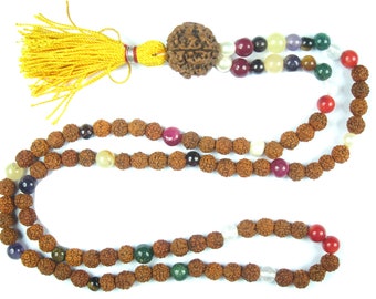 Healing Nine Planet Beads Navgraha Reiki Meditation  Japamala Yoga Necklace Wrap Wrist Mala 108+1