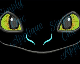 Instant Download Toothless inspired Dragon Face Applique & Fill Embroidery Design 3D Ear Slots Option