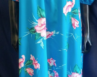 Blue and Pink Vintage Helena's Made in Hawaii Muumuu Dress.