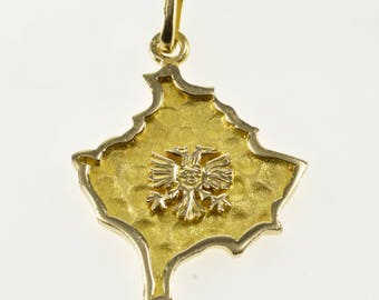 14K Ornate Double Headed Eagle Textured Abstract Pendant Yellow Gold