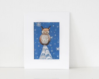 Midnight Owl -Print of my painting,nursery art,teddy bear,original,wall art,Chrystler building,children decoration,birthday,gift for him,her