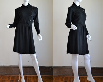 Vintage St. John Marie Gray Black Knit Military Style Dress