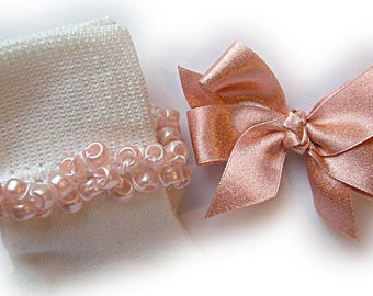 Kathy's Beaded Socks - Shimmery Rose Beaded Socks and Hairbow, girls socks, school socks, pony bead socks, rose socks
