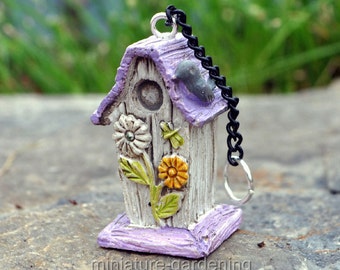 Daisy Bird House with Chain for Miniature Garden, Fairy Garden