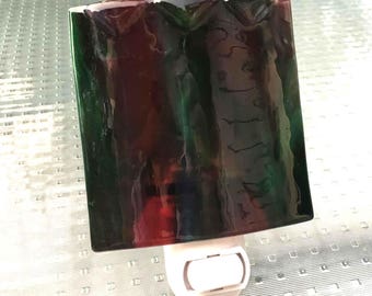 Night Light, Red and Green Cathedral Glass, Home Decor