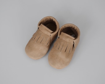 loafers / baby moccasins mocks / soft soled shoes / weathered walnut