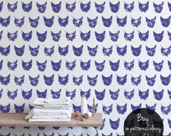 Grunge cat pattern, noisy purple removable wallpaper, self adhesive, reusable wall mural #74