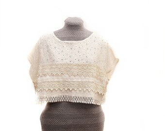 Lace crop top, Boho top, blouse, Boho blouse, Boho crop top, embroidered boho, bohemian top, boho ivory top, boho style top