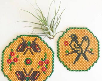Pair of vintage beaded hot plate holders