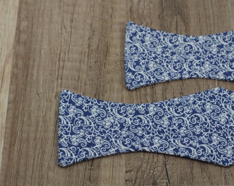 Handmade bow tie blue floral self tie freestyle colorful cotton bowtie
