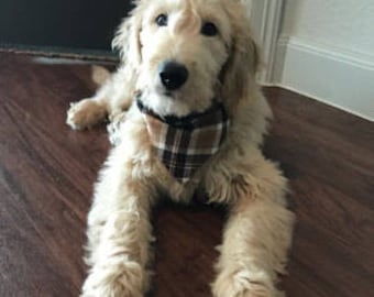Dog Bandana, fall, slide on bandana,brown, thanksgiving, plaid, pet accessory, stocking stuffer, dog lover, flannel, dog scarf