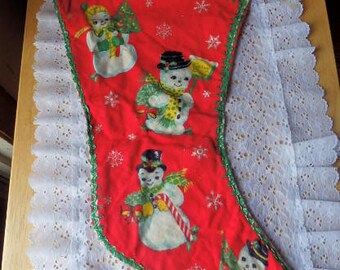 Vintage homemade Very cute Christmas Stocking Soft felt Vintage Christmas Stocking