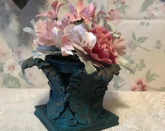 Gothic Victorian Turquoise Pillar Taper Candle Holder