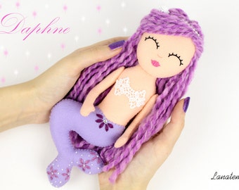Mermaid doll felt ooak doll, rag doll, mermaid birthday gift for her, ooak art doll daughter gift, handmade ooak plush fabric doll cloth