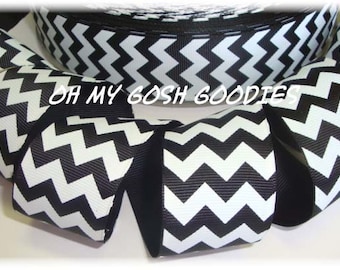 BLACK WHITE CHEVRON grosgrain ribbon - 1.5", 2 1/4", 3" widths - 5 Yards - Oh My Gosh Goodies Ribbon