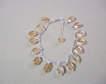 Citrine, November's Birthstone, Sterling Silver Gem Charm 7" to 8" Bracelet