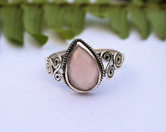 Rose Quartz Ring, Rose Quartz Sterling Silver Ring, Pale Pink Stone Ring, Boho Ring, Dainty Rings, Quartz Jewelry, Promise Ring, Friendship