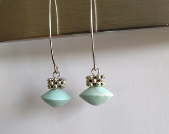 Long mint green earrings.Handmade. Polymer clay. Fimo