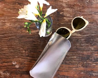 Leather Glasses Case. Leather case for Sunglasses. Metallic Leather Case for Glasses