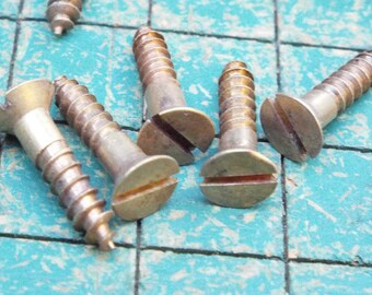 Brass Flat Head Wood Screws, straight slot, #6 by 5/8", 100 count, vintage supply, steampunk brass, boat building,