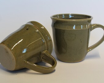 Large Coffee Mug with Green Celadon glaze, Handmade pottery