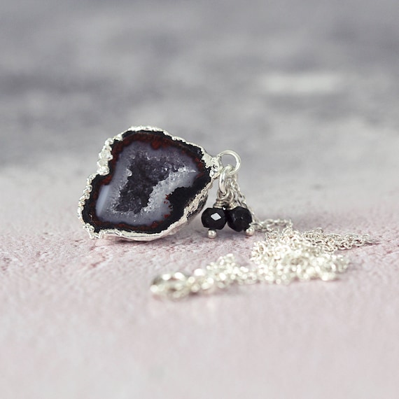 Black Geode Necklace - Gemstone & Diamond Necklace