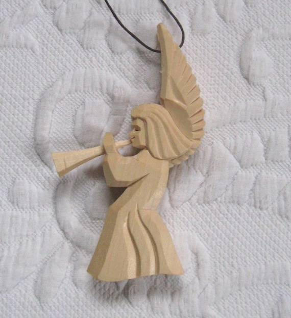 angel . hand carved angel ornament . angel ornament . carved