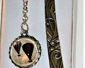 Steampunk Airship & Key Charm Metal Bookmark 5"